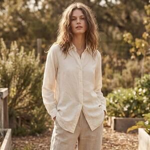 CP SHADES Silk Button Down Shirt in Cream Beige size Medium